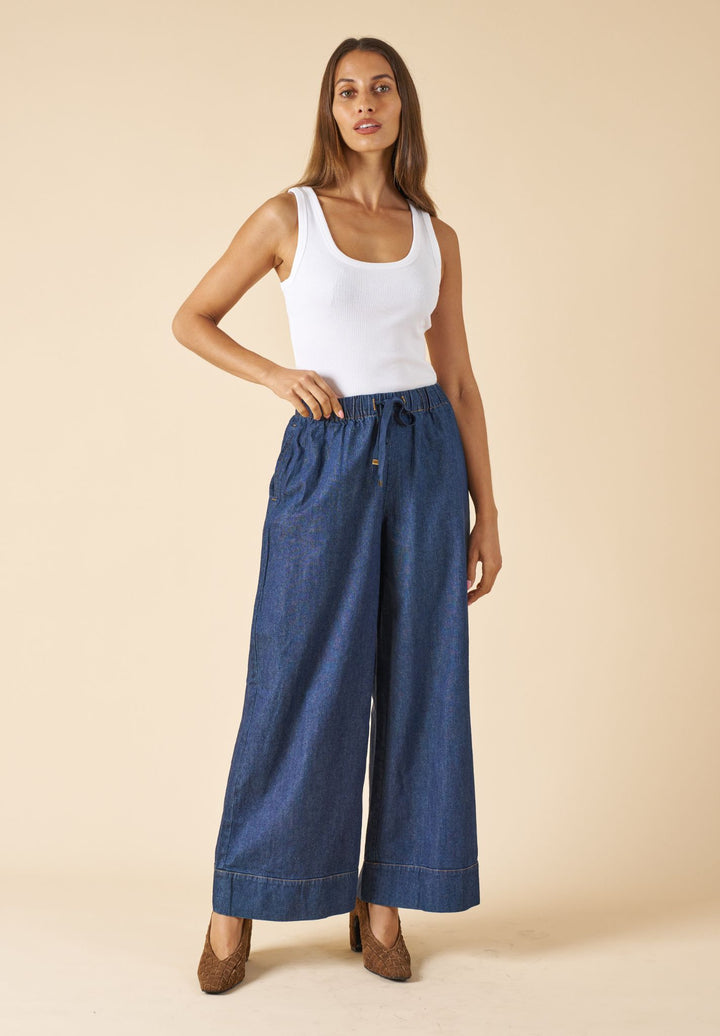 Palazzo Dark Blue Linen Pants
