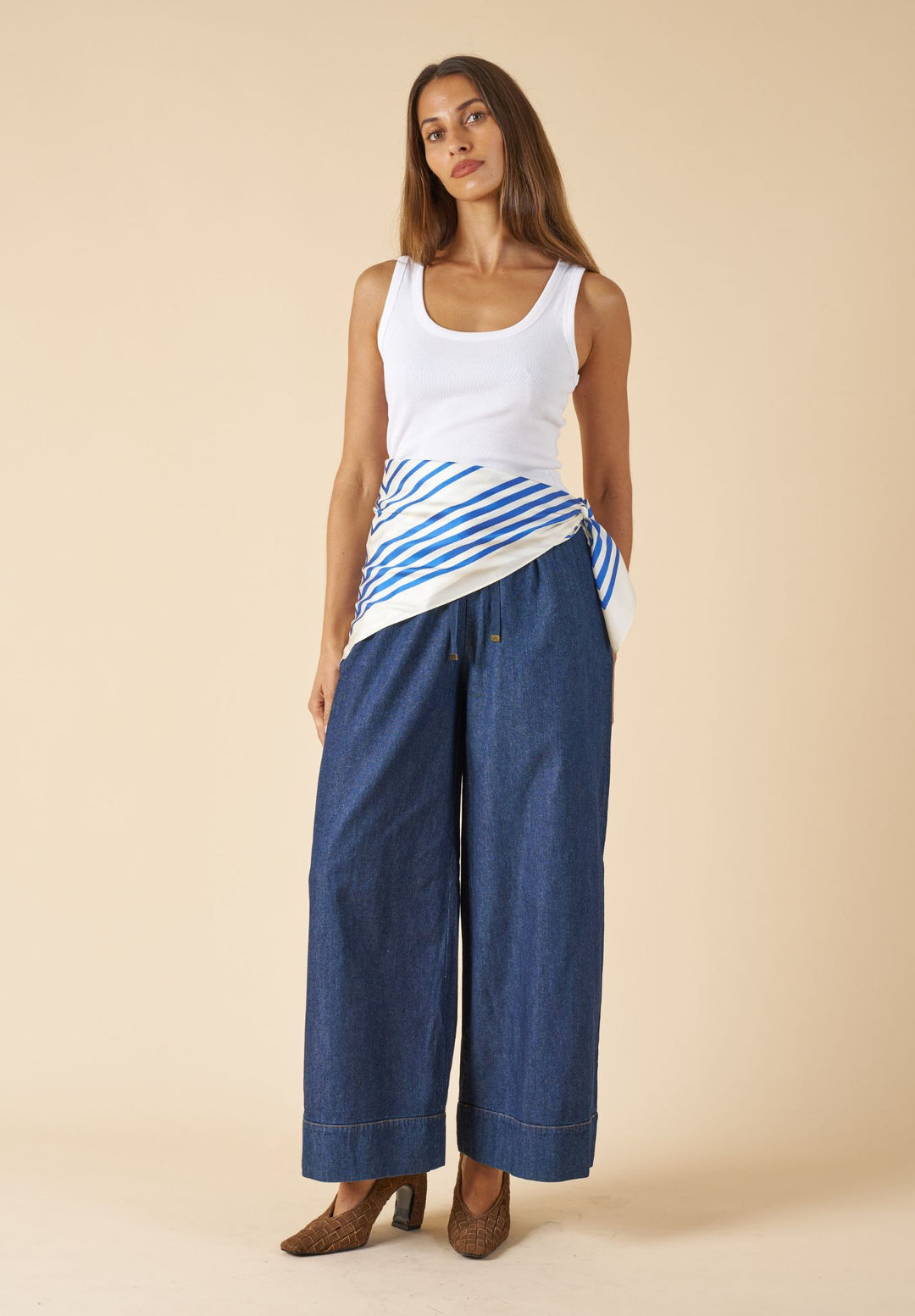 Palazzo Dark Blue Linen Pants