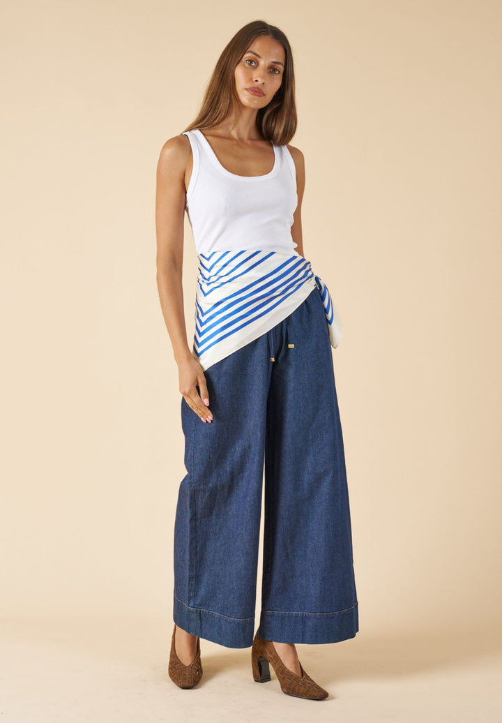 Palazzo Dark Blue Linen Pants