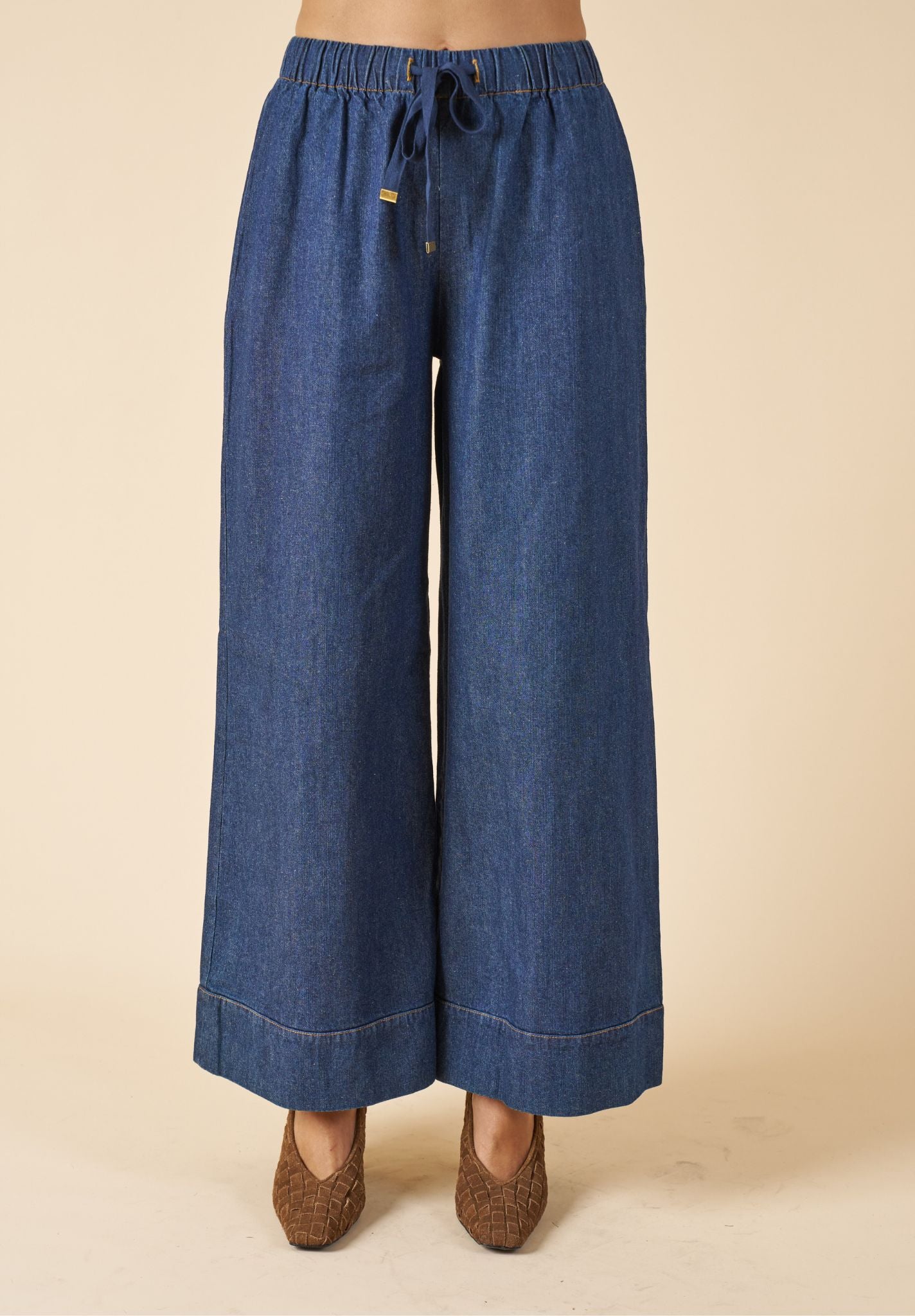 Palazzo Dark Blue Linen Pants