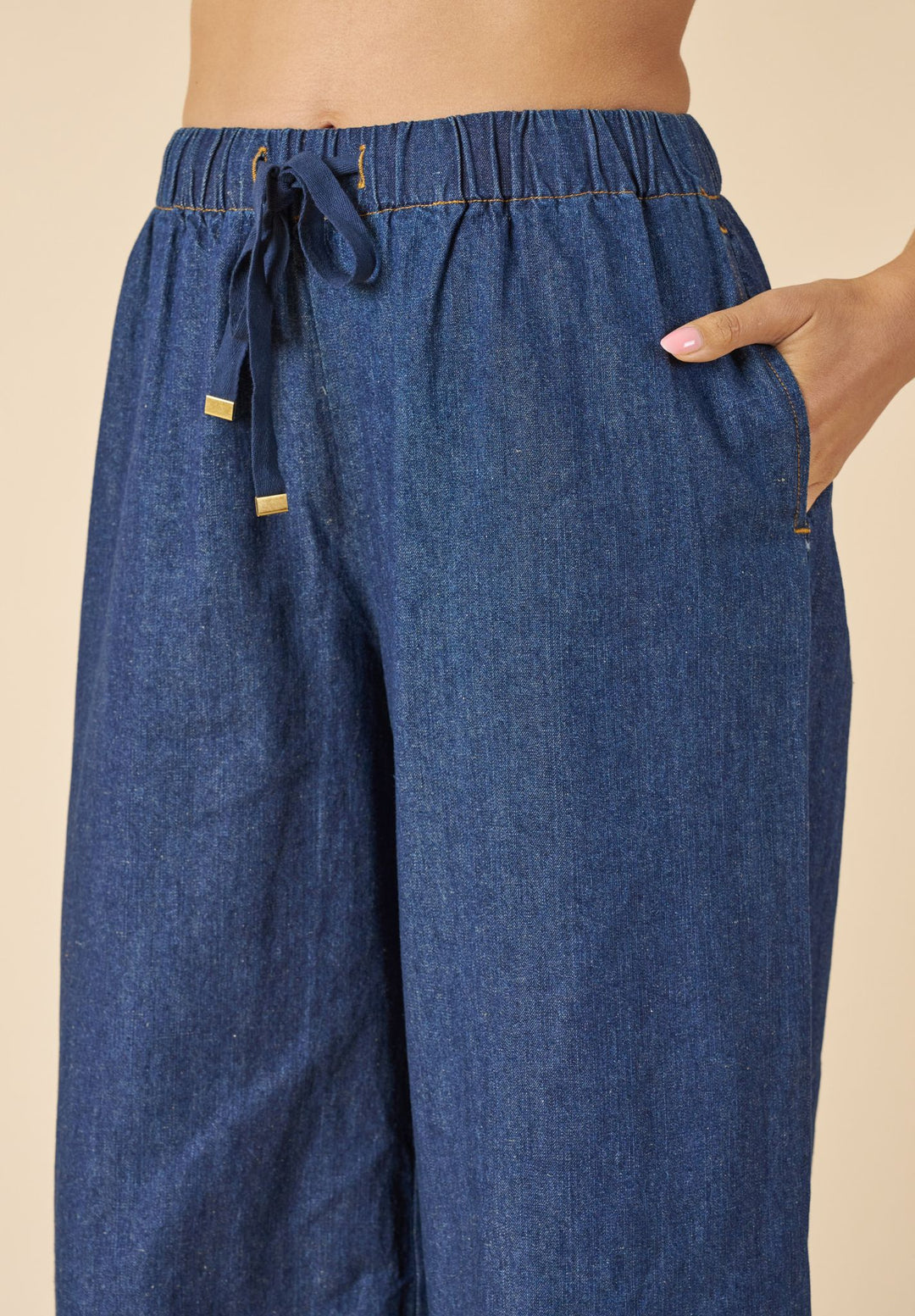 Palazzo Dark Blue Linen Pants
