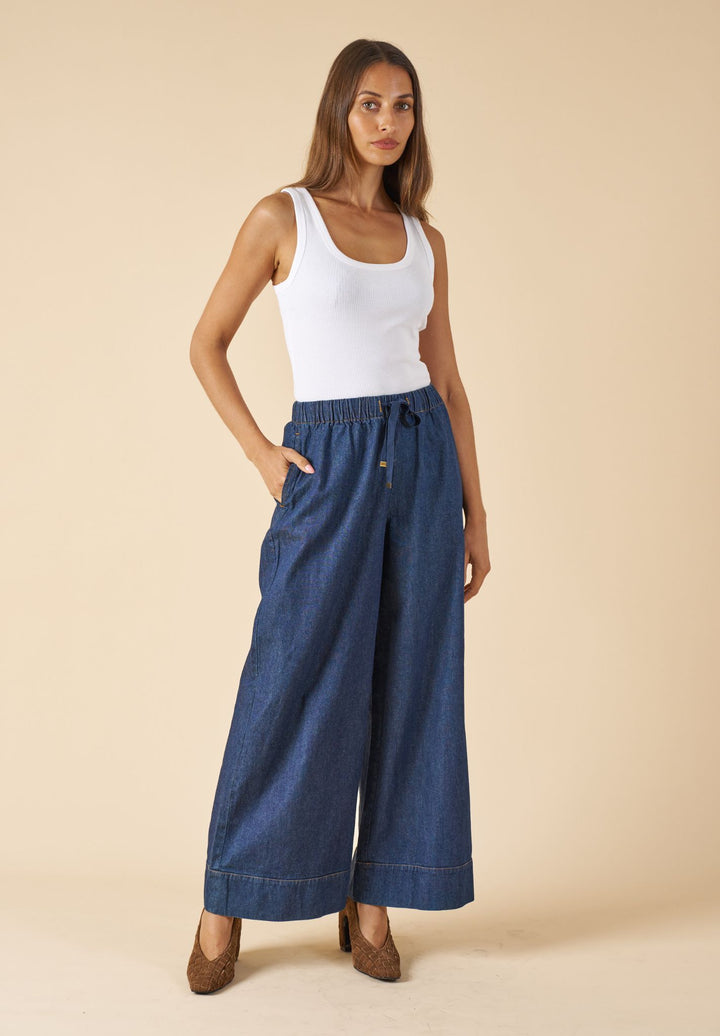 Palazzo Dark Blue Linen Pants