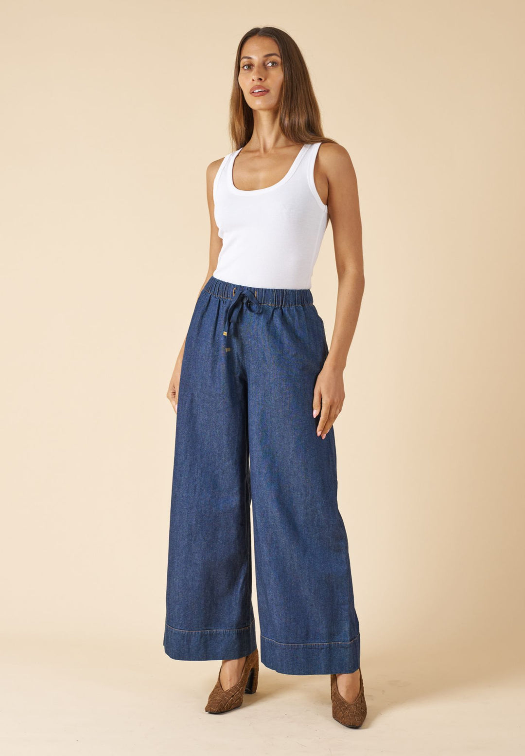Palazzo Dark Blue Linen Pants