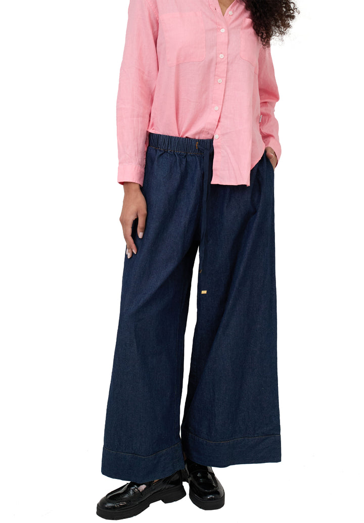 Palazzo Dark Blue Linen Pants
