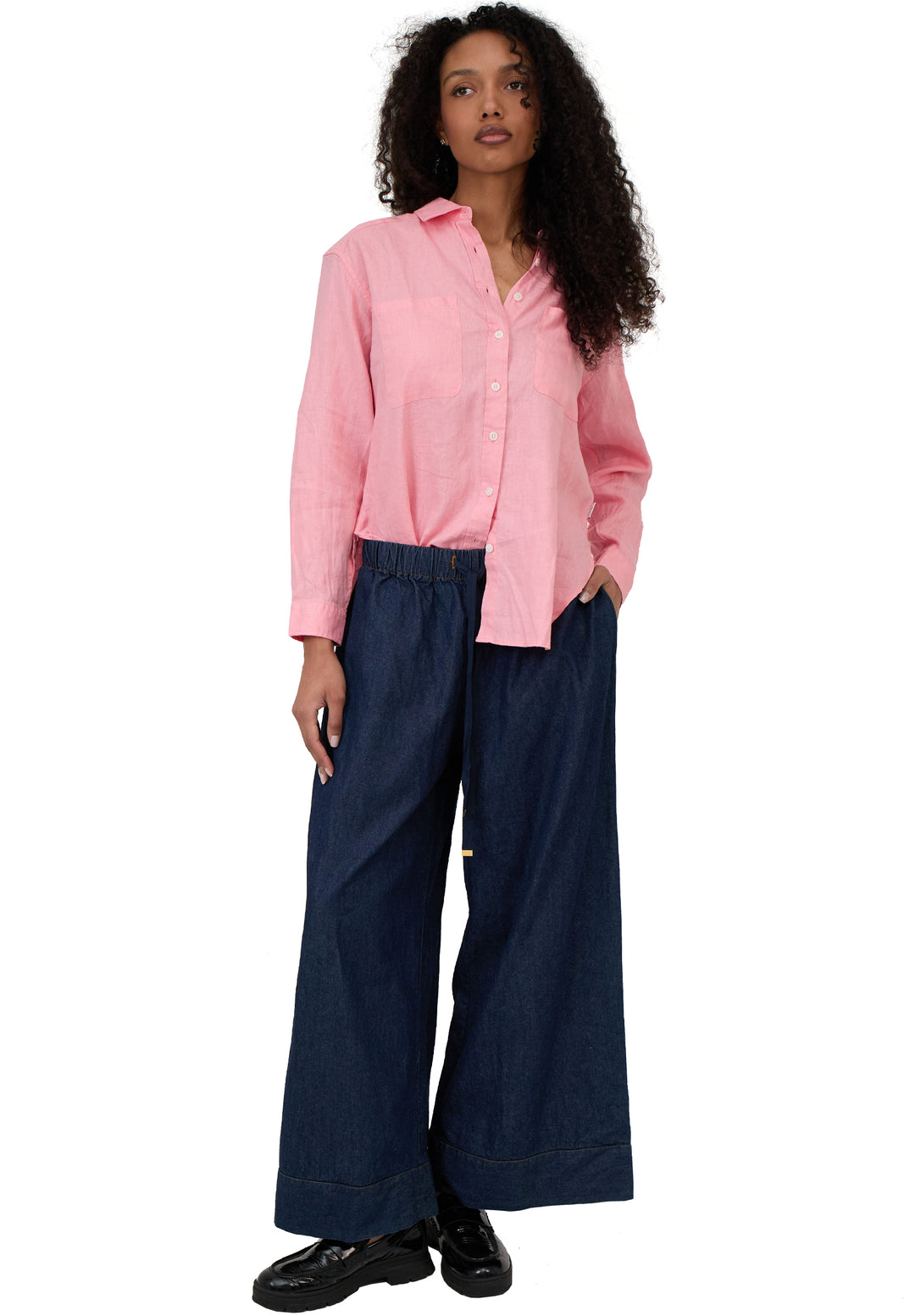 Palazzo Dark Blue Linen Pants