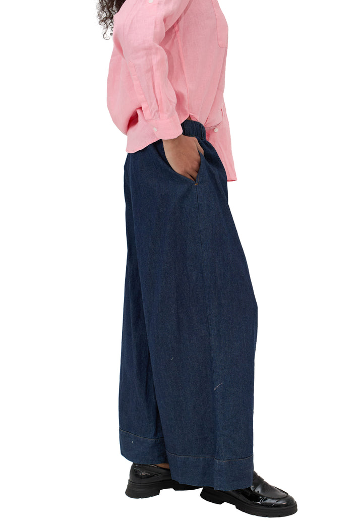 Palazzo Dark Blue Linen Pants