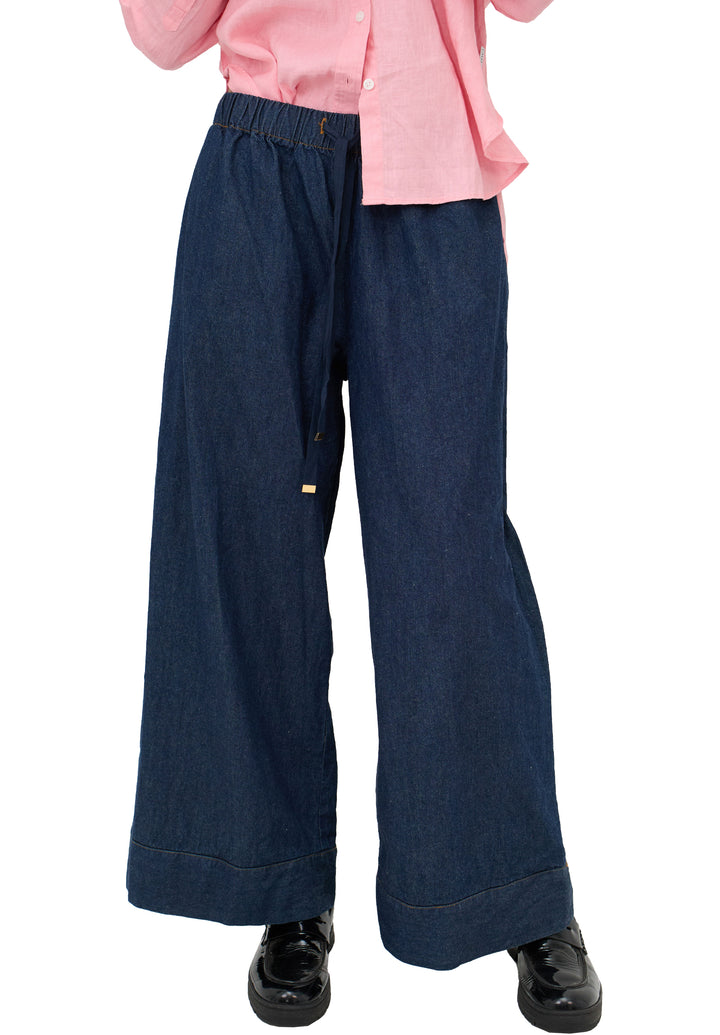 Palazzo Dark Blue Linen Pants