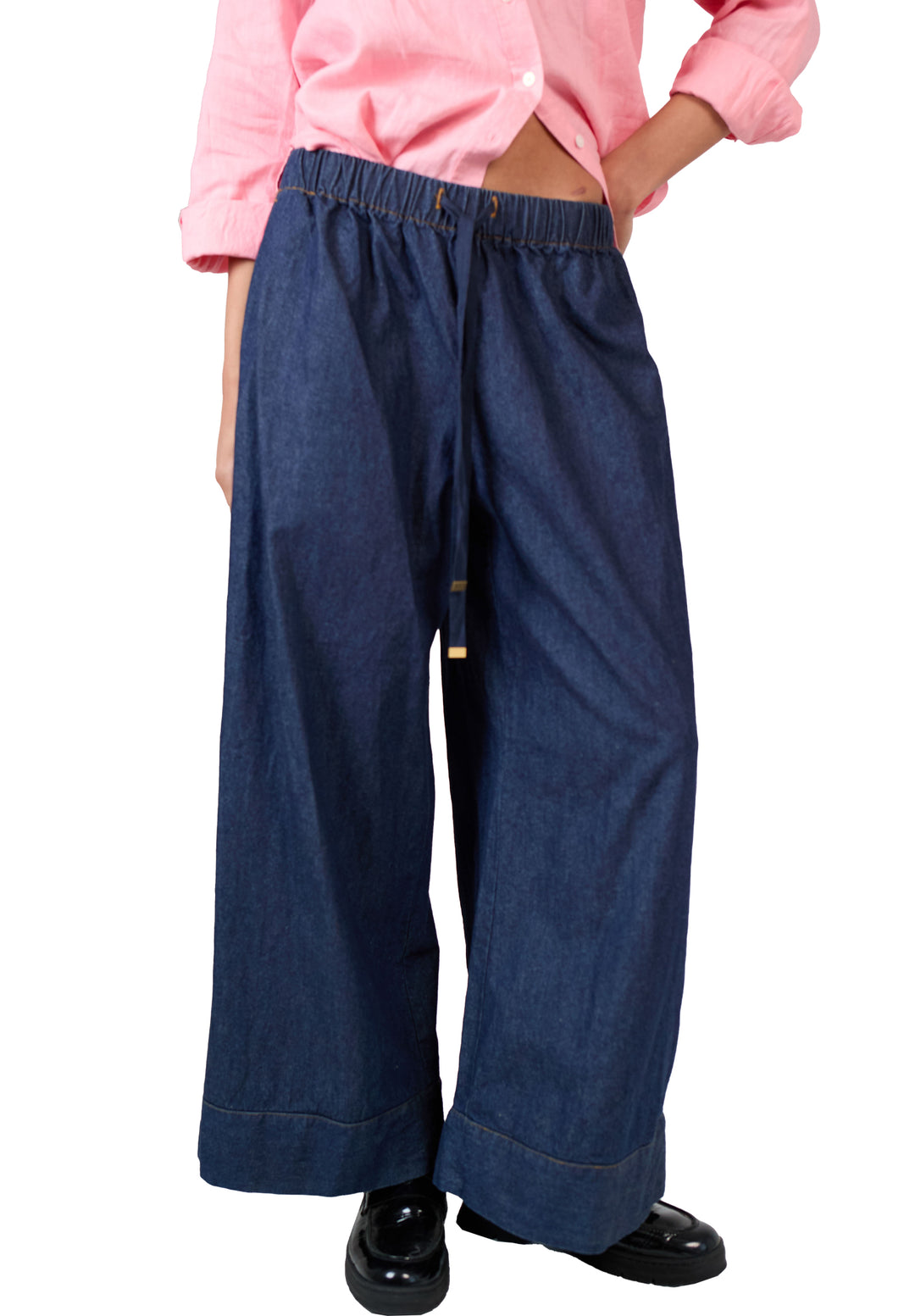 Palazzo Dark Blue Linen Pants