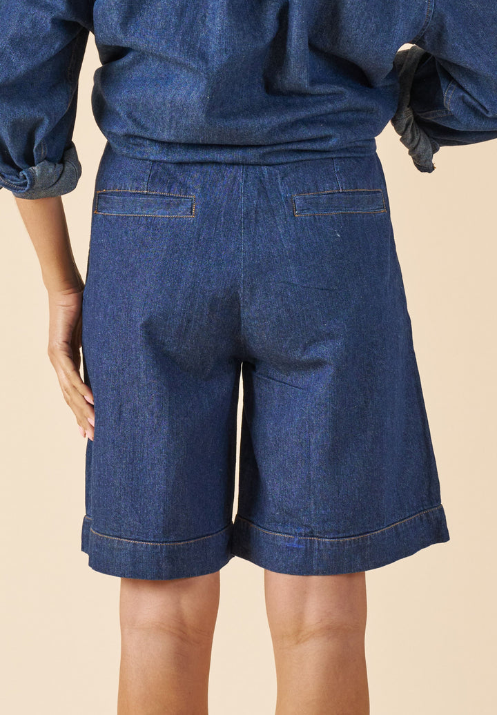 Bermuda Dark Blue Denim Linen Shorts