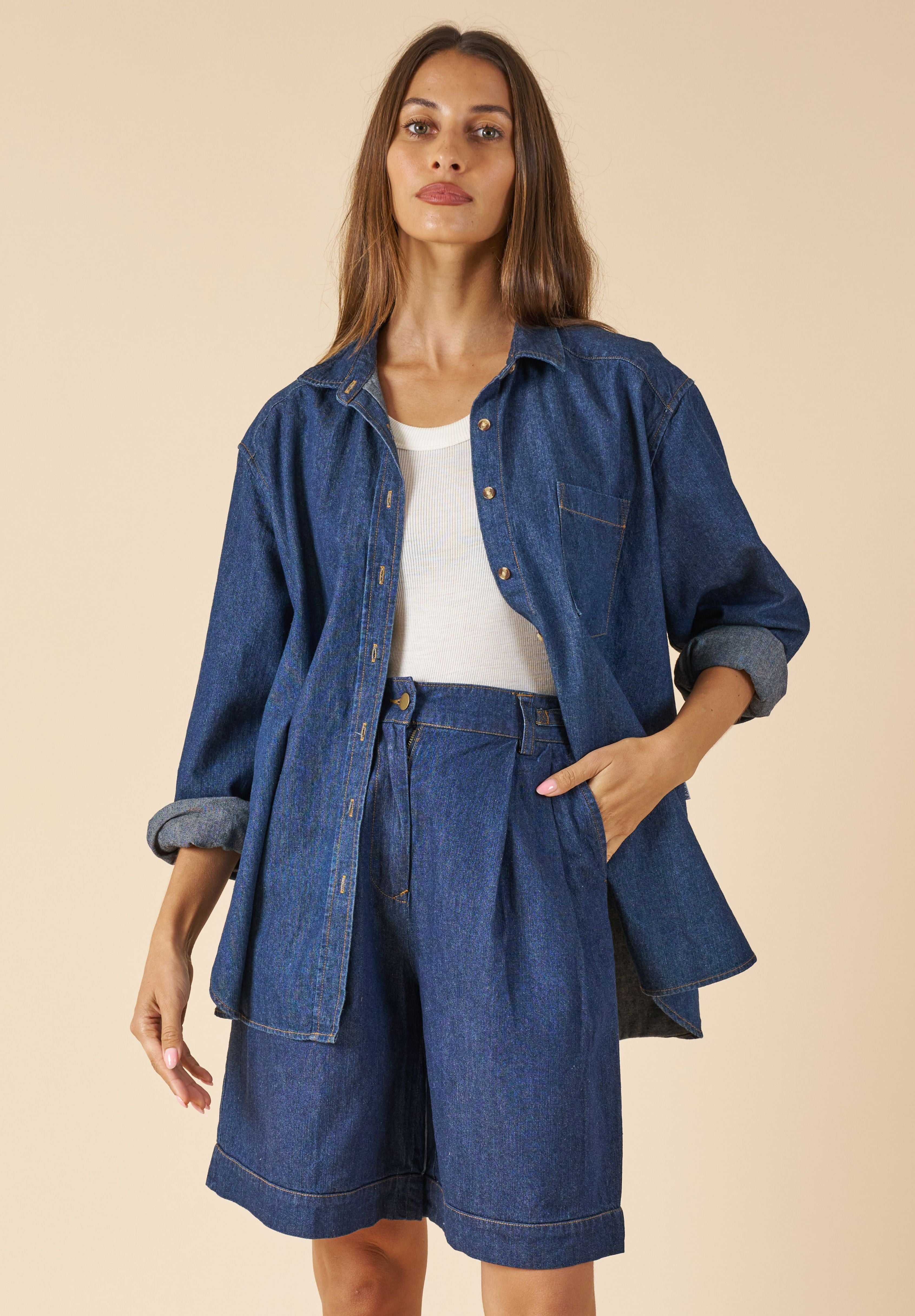 Denime Dark Blue Linen Shirt