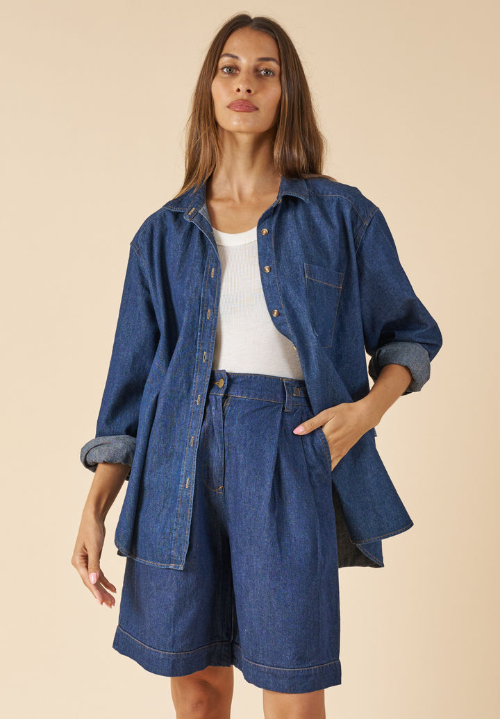 Denime Dark Blue Linen Shirt