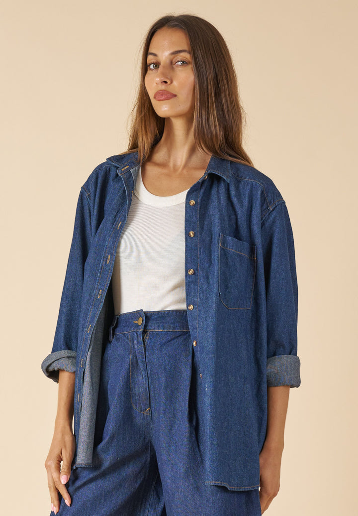 Denime Dark Blue Linen Shirt