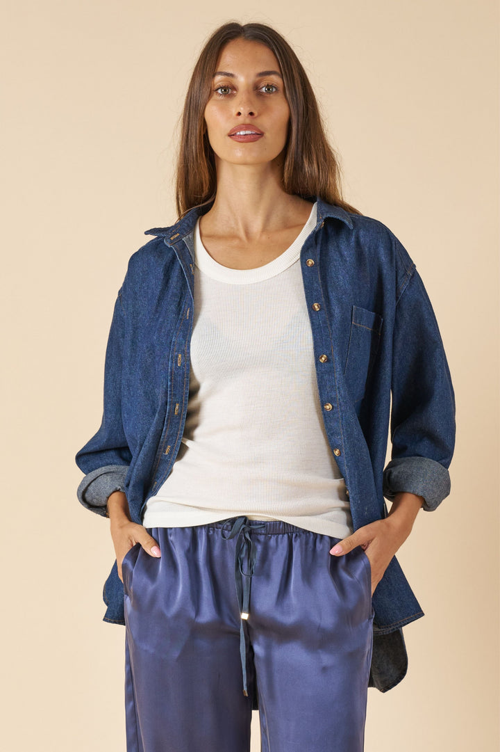 Denime Dark Blue Linen Shirt