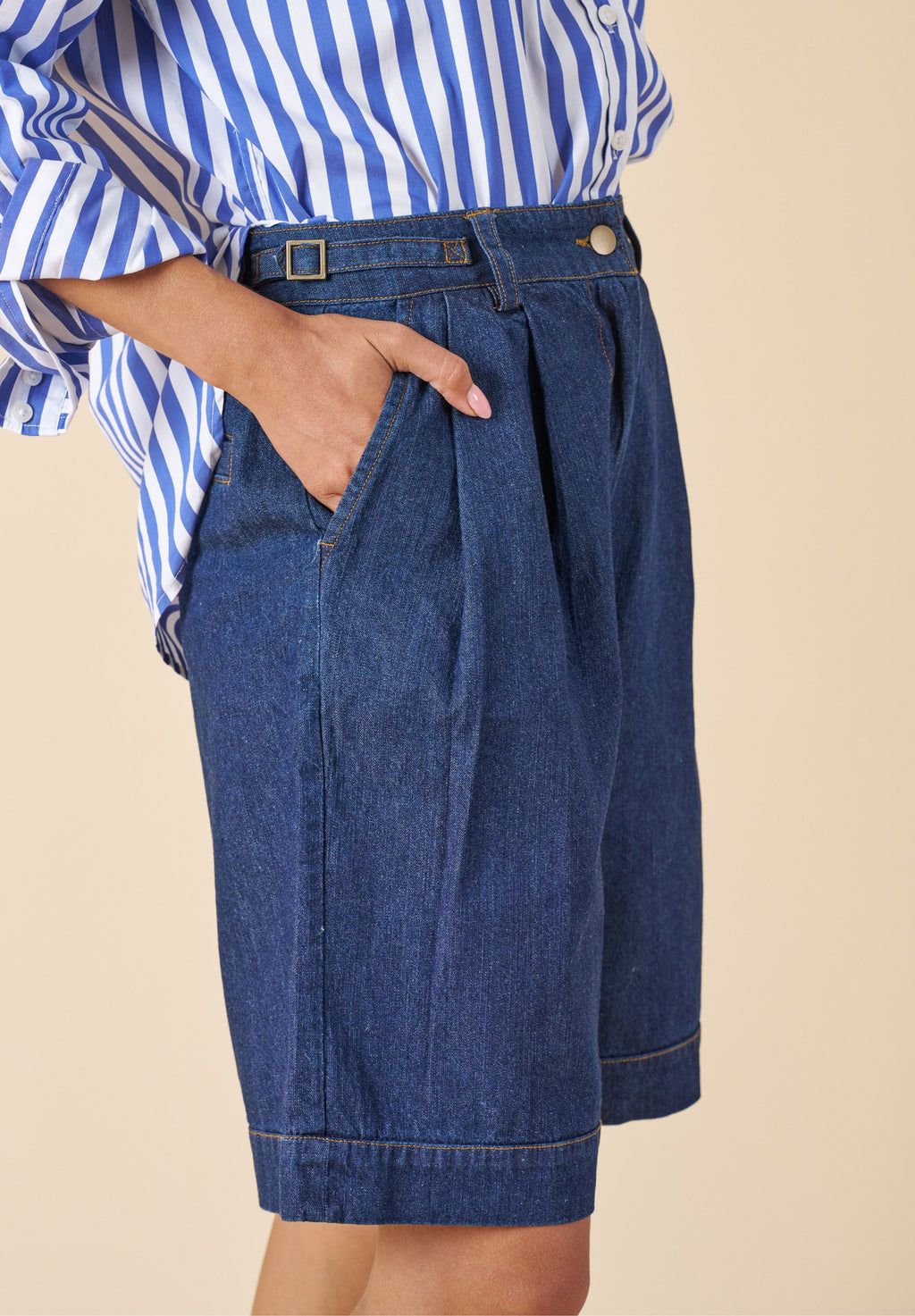 Bermuda Dark Blue Denim Linen Shorts