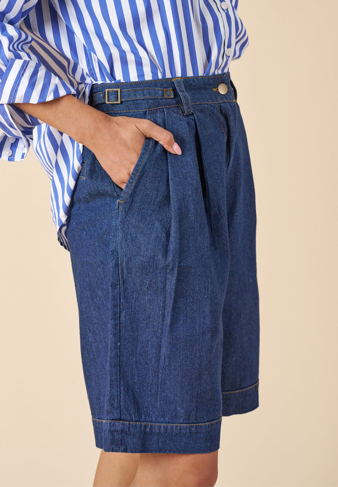 Bermuda Dark Blue Denim Linen Shorts