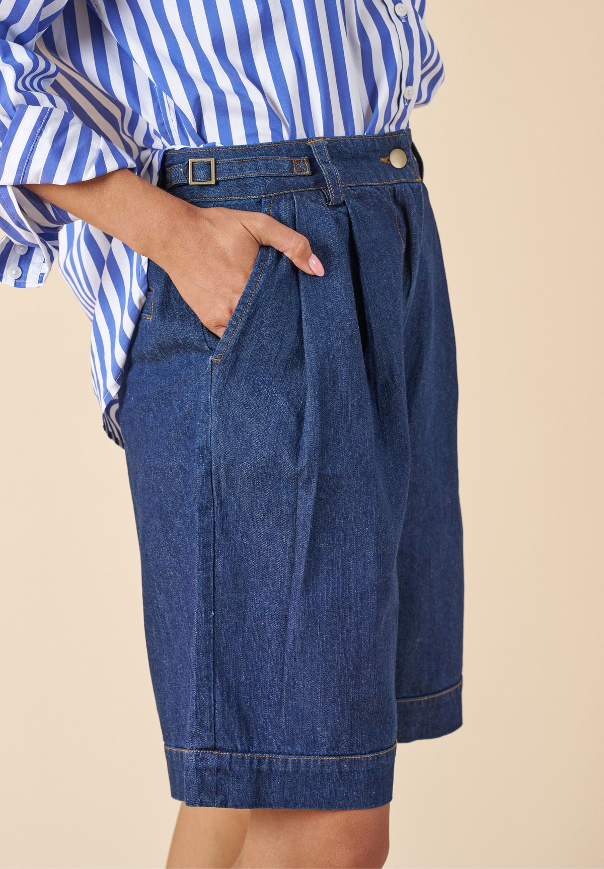 Bermuda Dark Blue Denim Linen Shorts