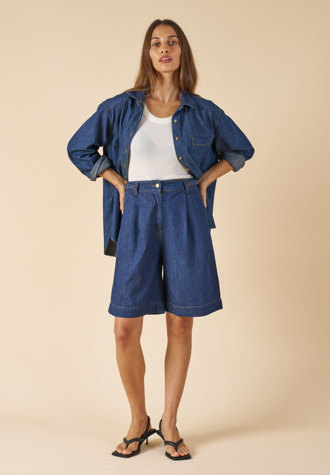 Bermuda Dark Blue Denim Linen Shorts