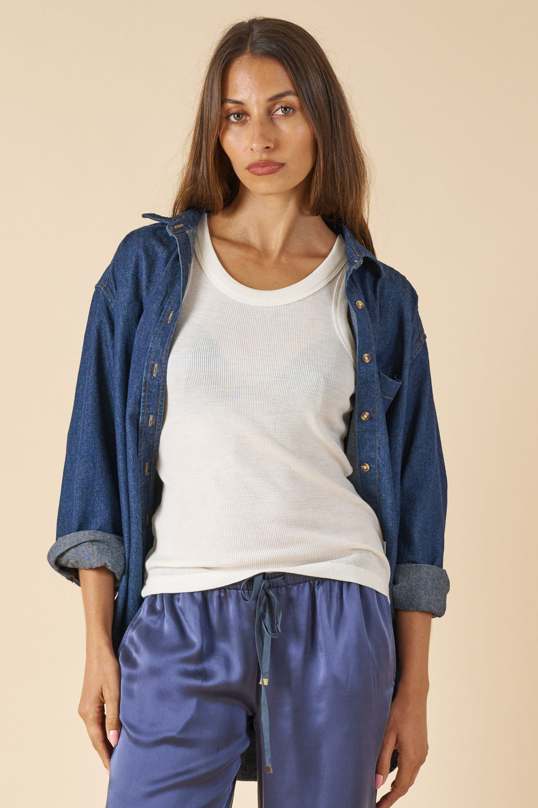 Denime Dark Blue Linen Shirt