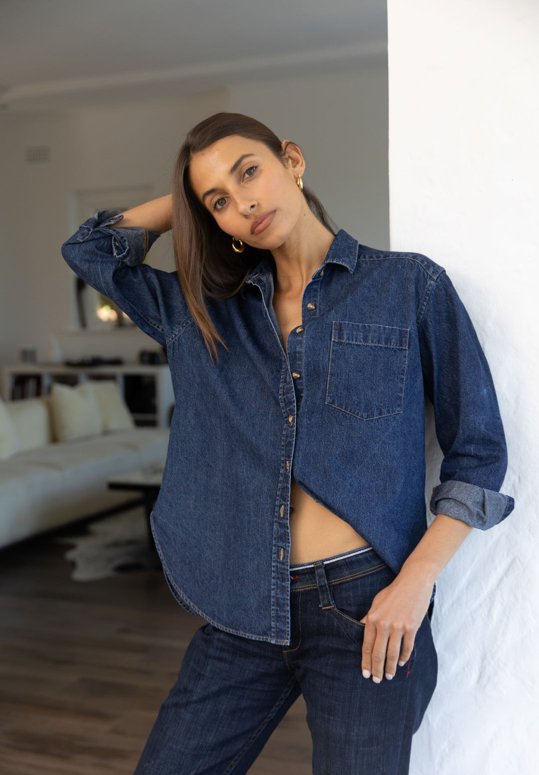 Denime Dark Blue Linen Shirt