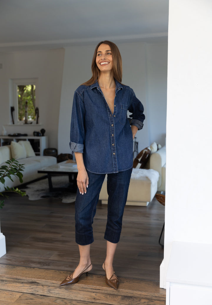 Denime Dark Blue Linen Shirt