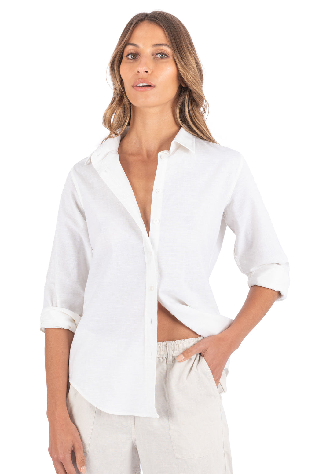 Essy White linen blend shirt