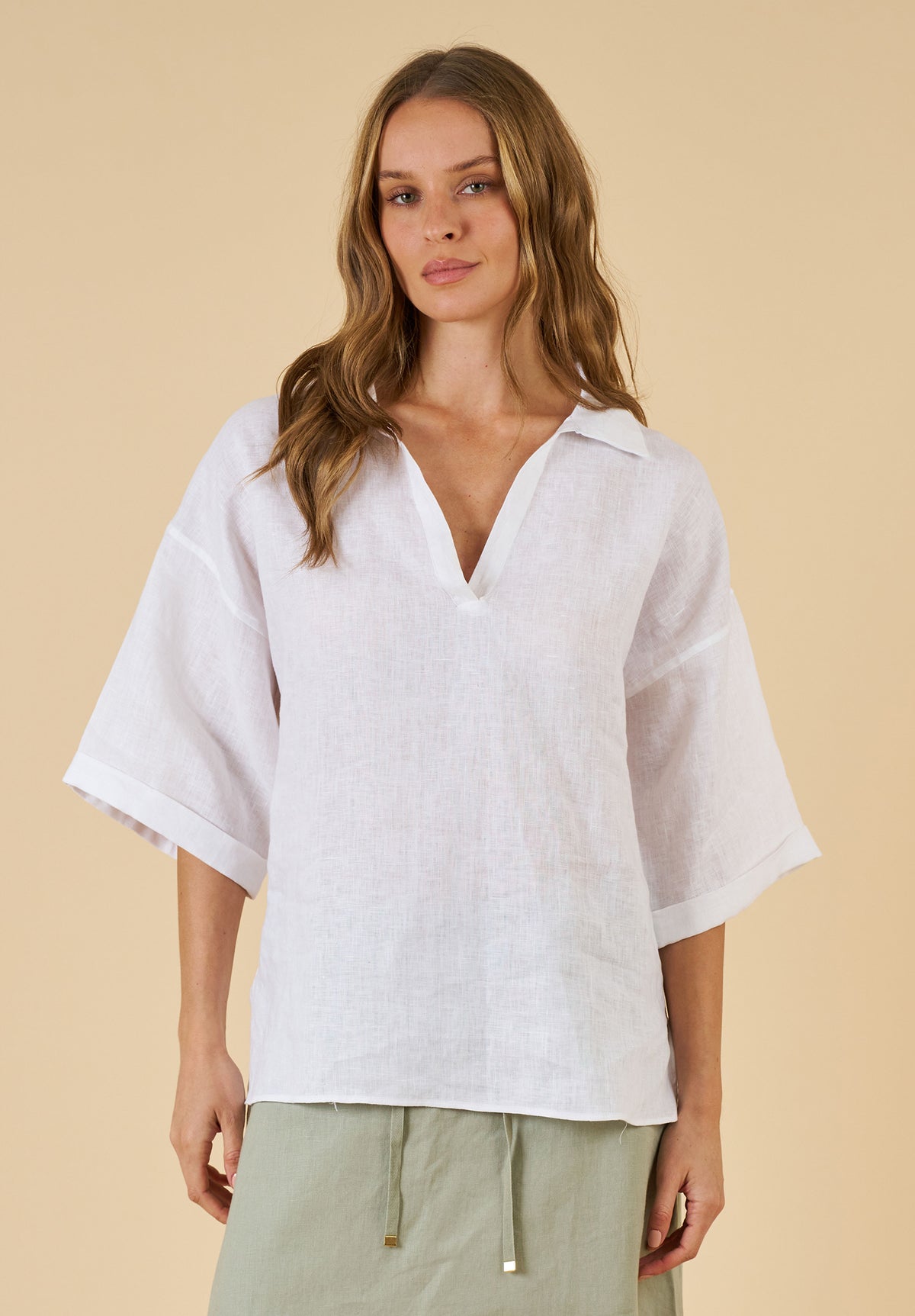 Elba White Linen Popover