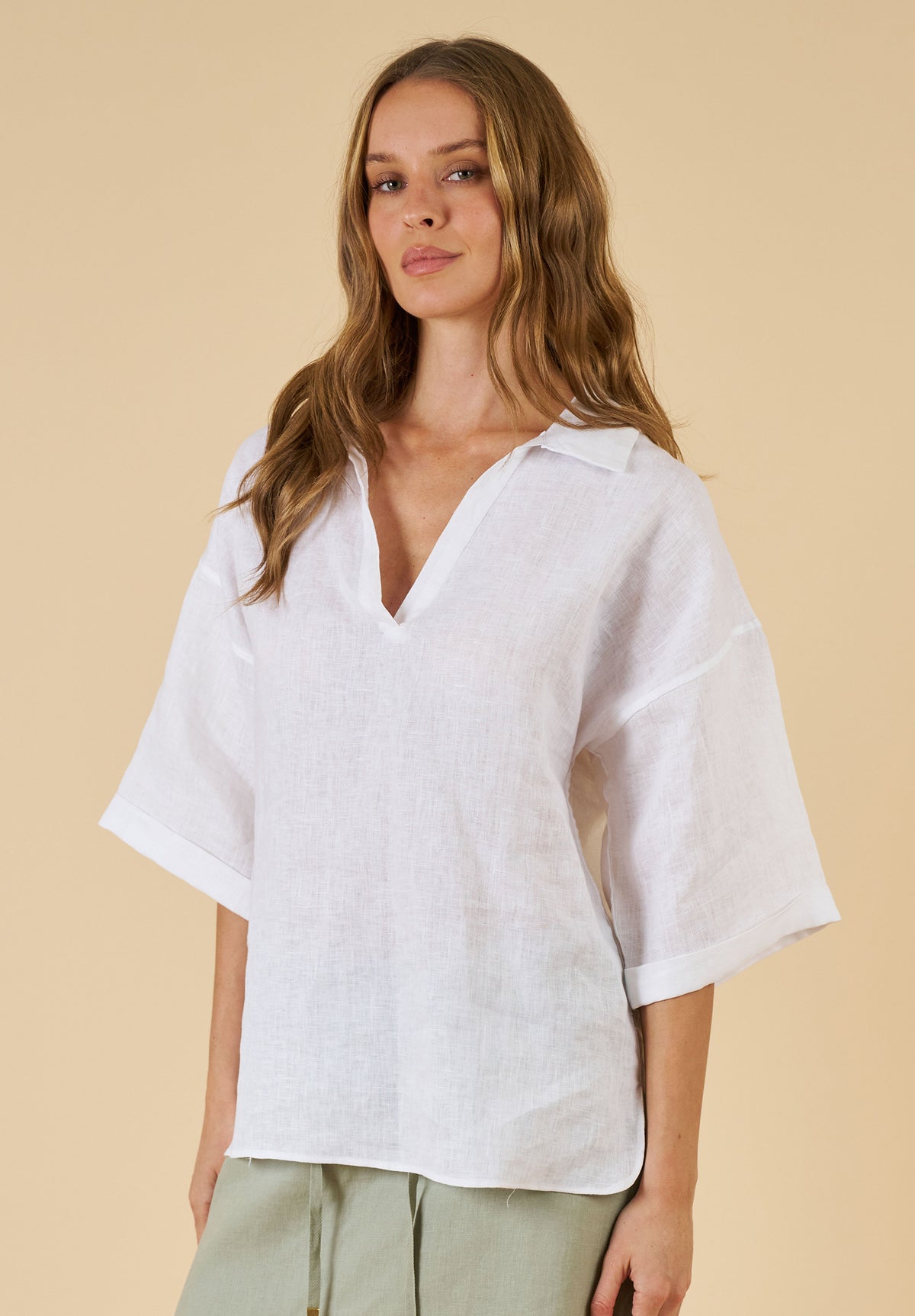 Elba White Linen Popover