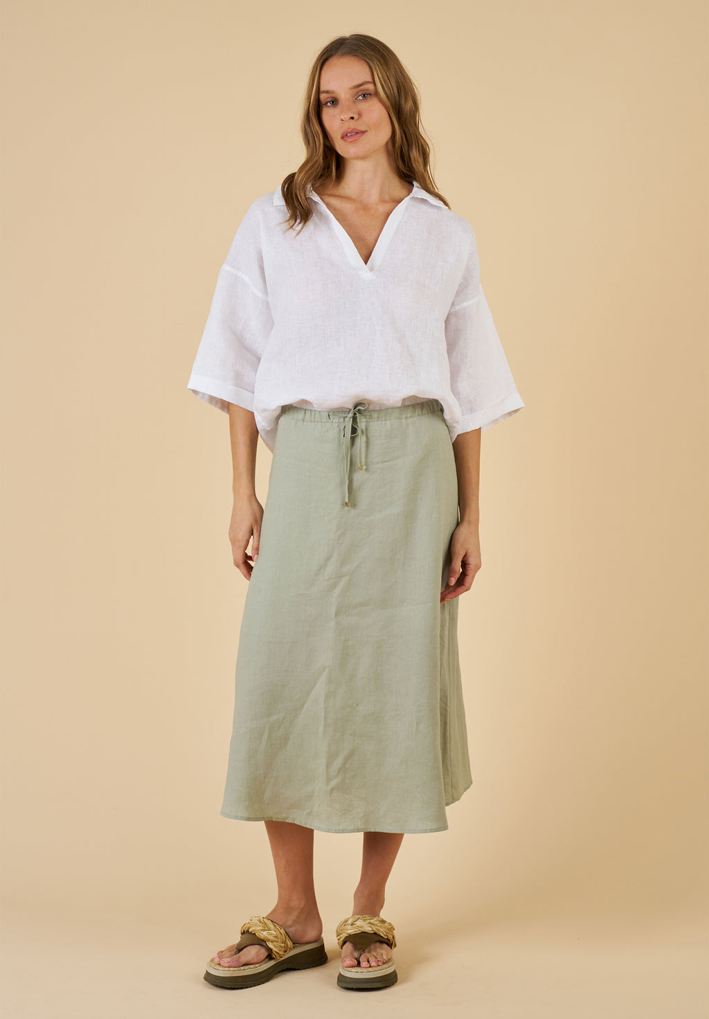 Maddie Sage Midi Linen Skirt