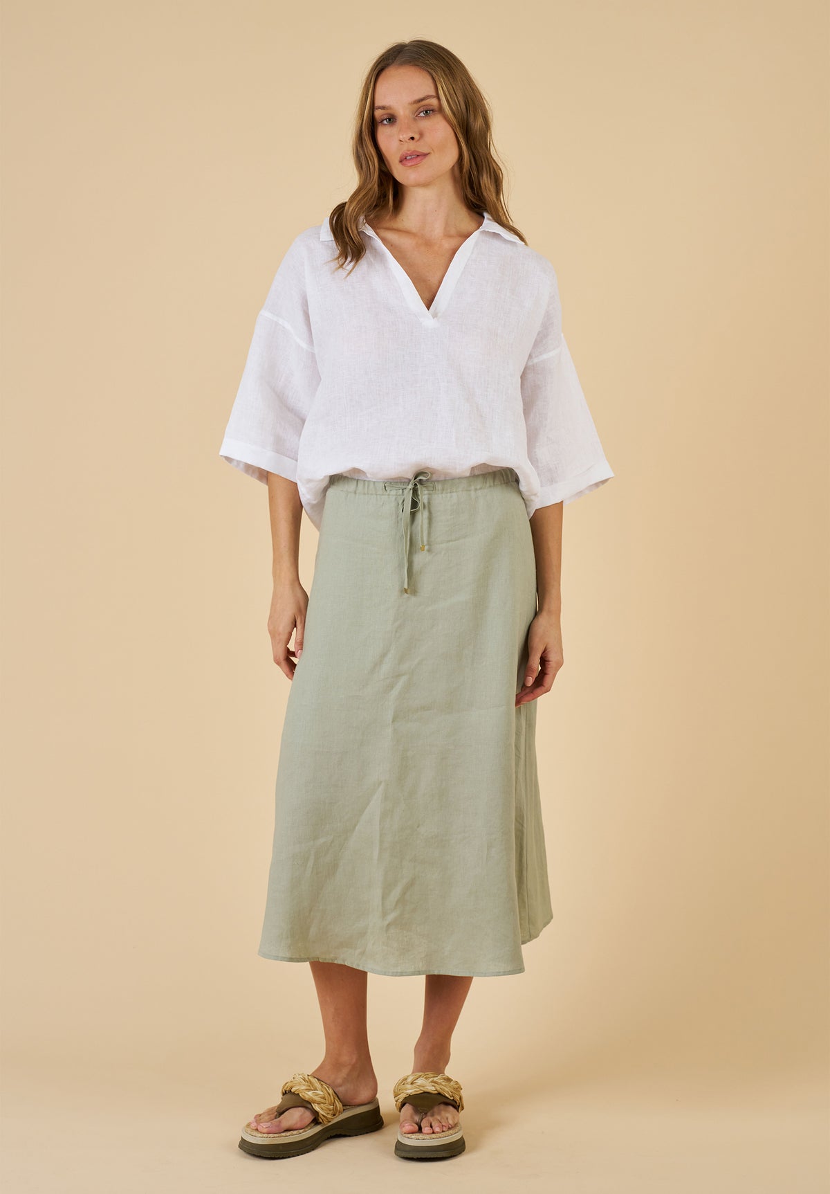 Maddie Sage Midi Linen Skirt