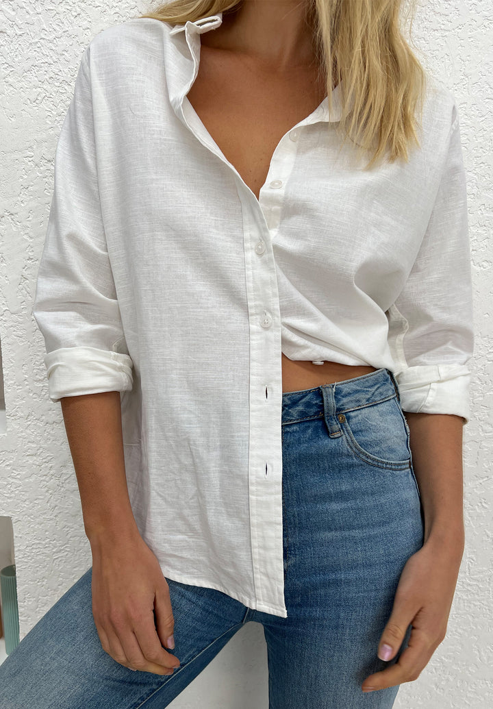 Essy White linen blend shirt