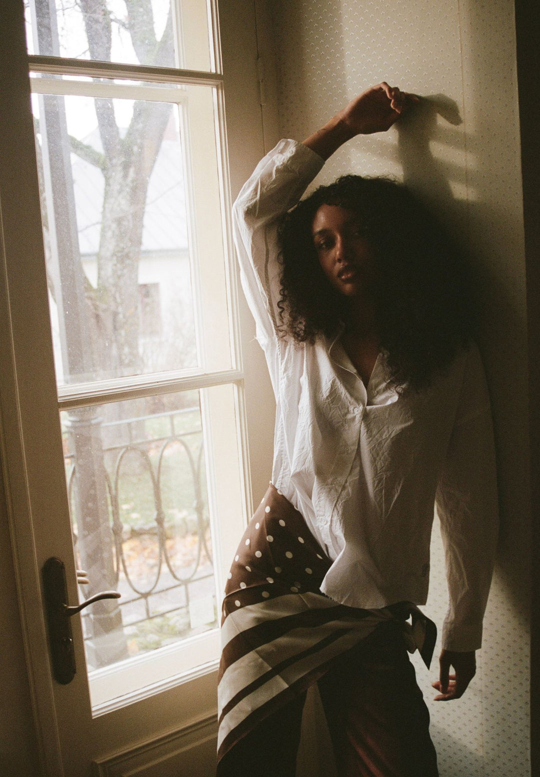 Exal-Cotton White Oversized Frayed Edge Cotton Shirt