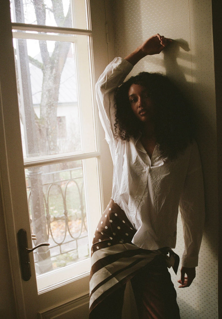 Exal-Cotton White Oversized Frayed Edge Cotton Shirt