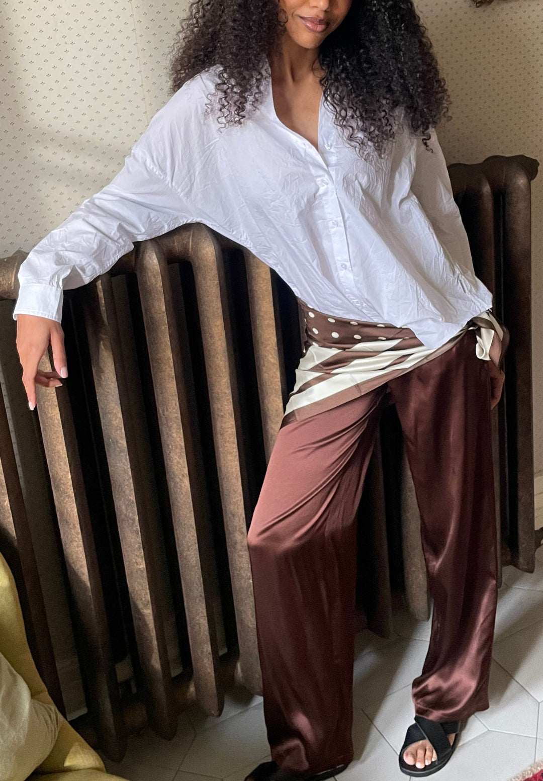Exal-Cotton White Oversized Frayed Edge Cotton Shirt