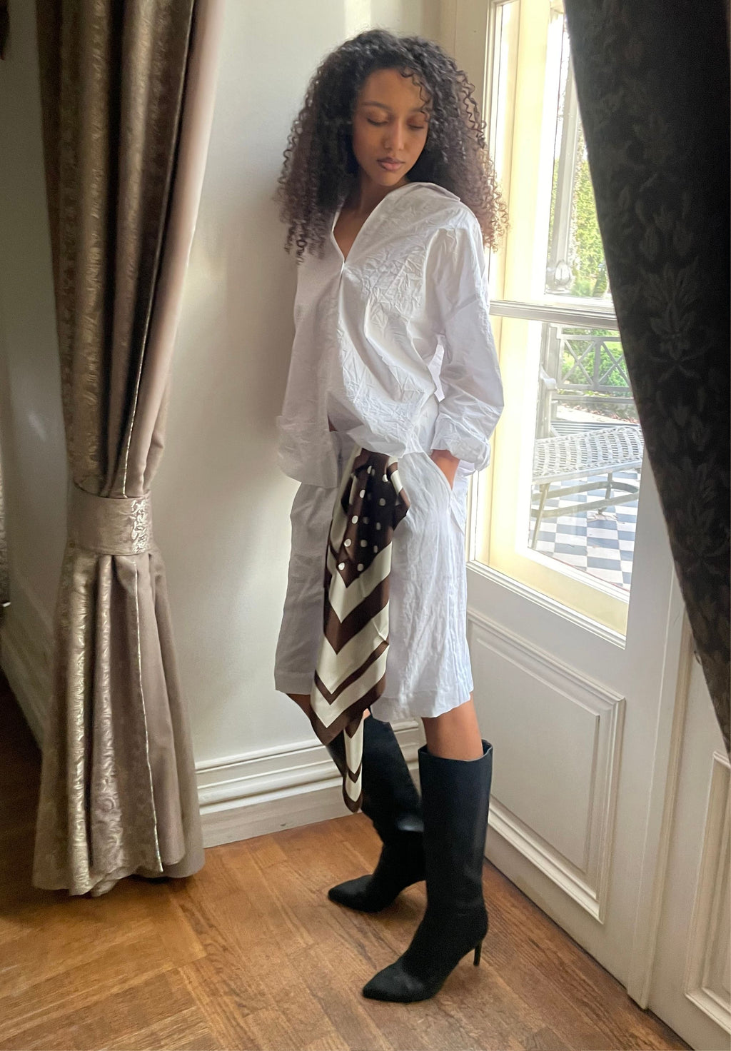 Exal-Cotton White Oversized Frayed Edge Cotton Shirt