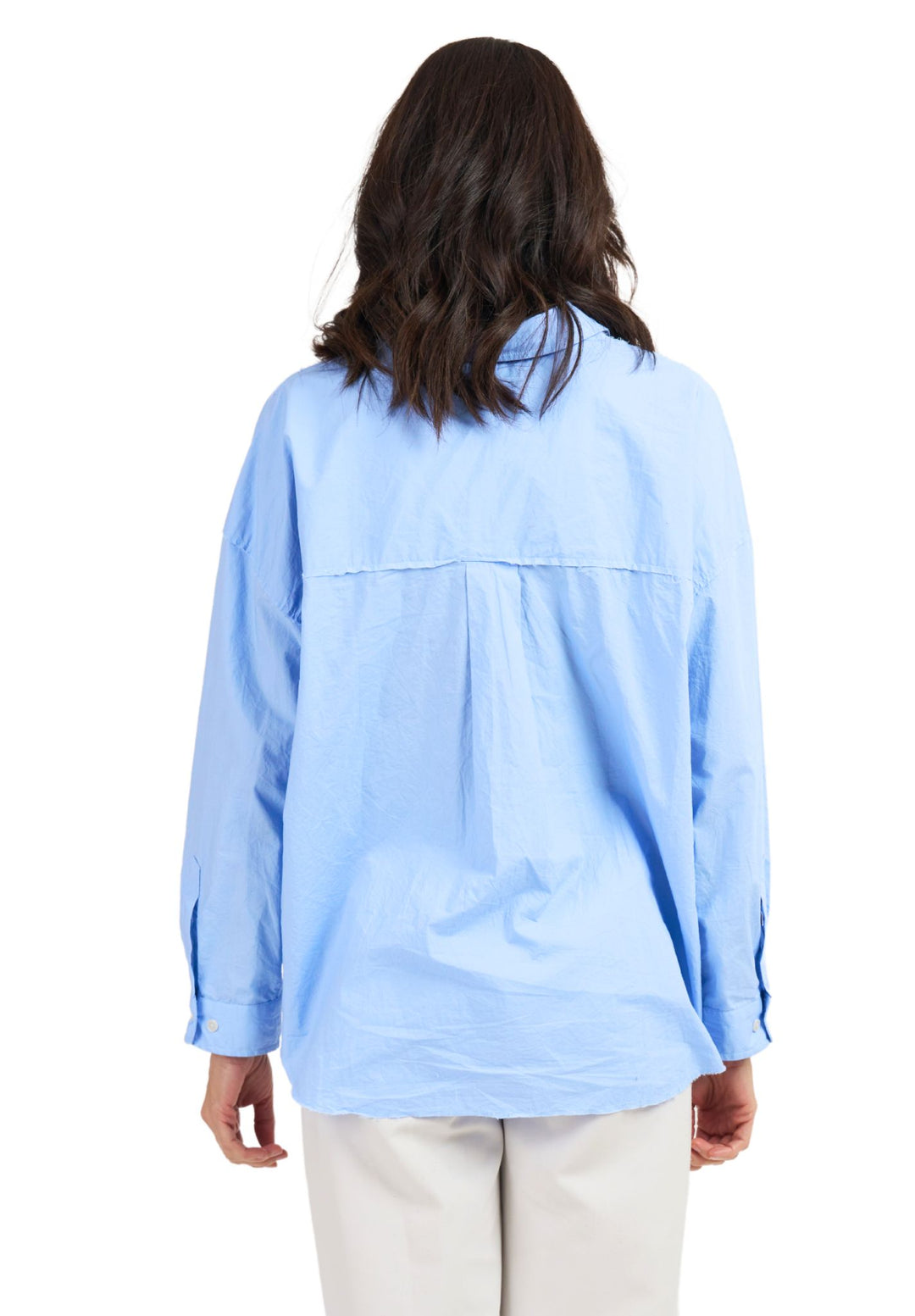 Exal-Cotton Sky Blue Oversized Frayed Edge Cotton Shirt