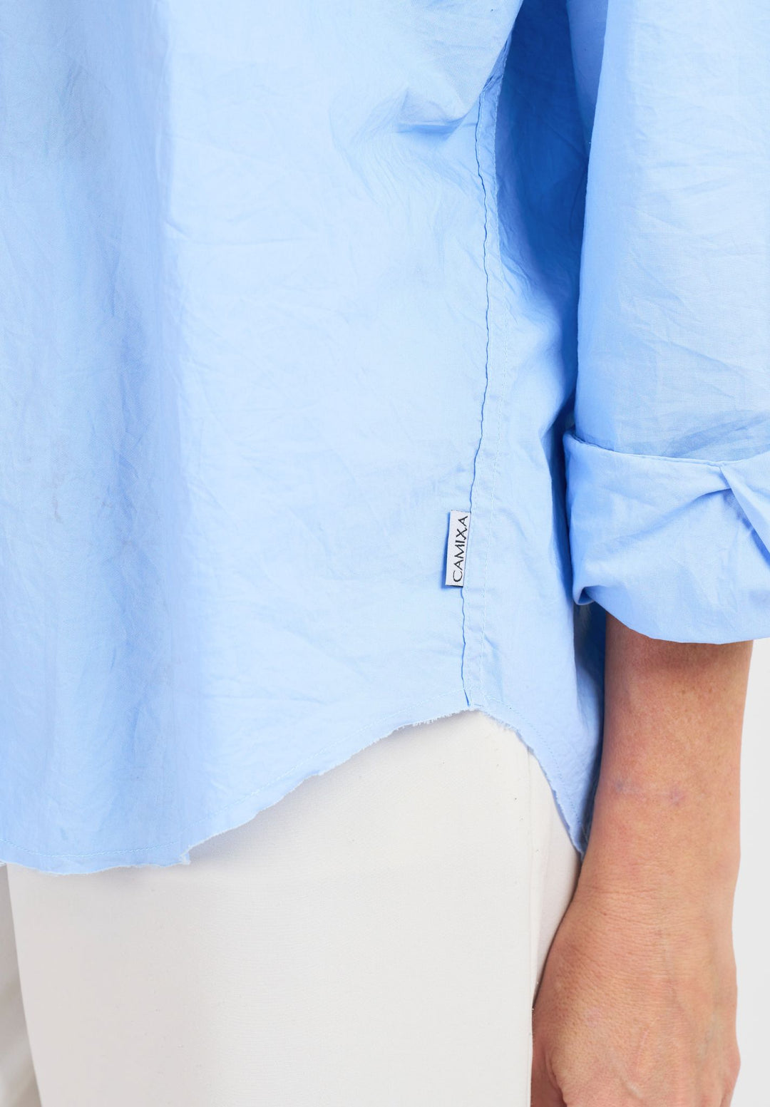 Exal-Cotton Sky Blue Oversized Frayed Edge Cotton Shirt