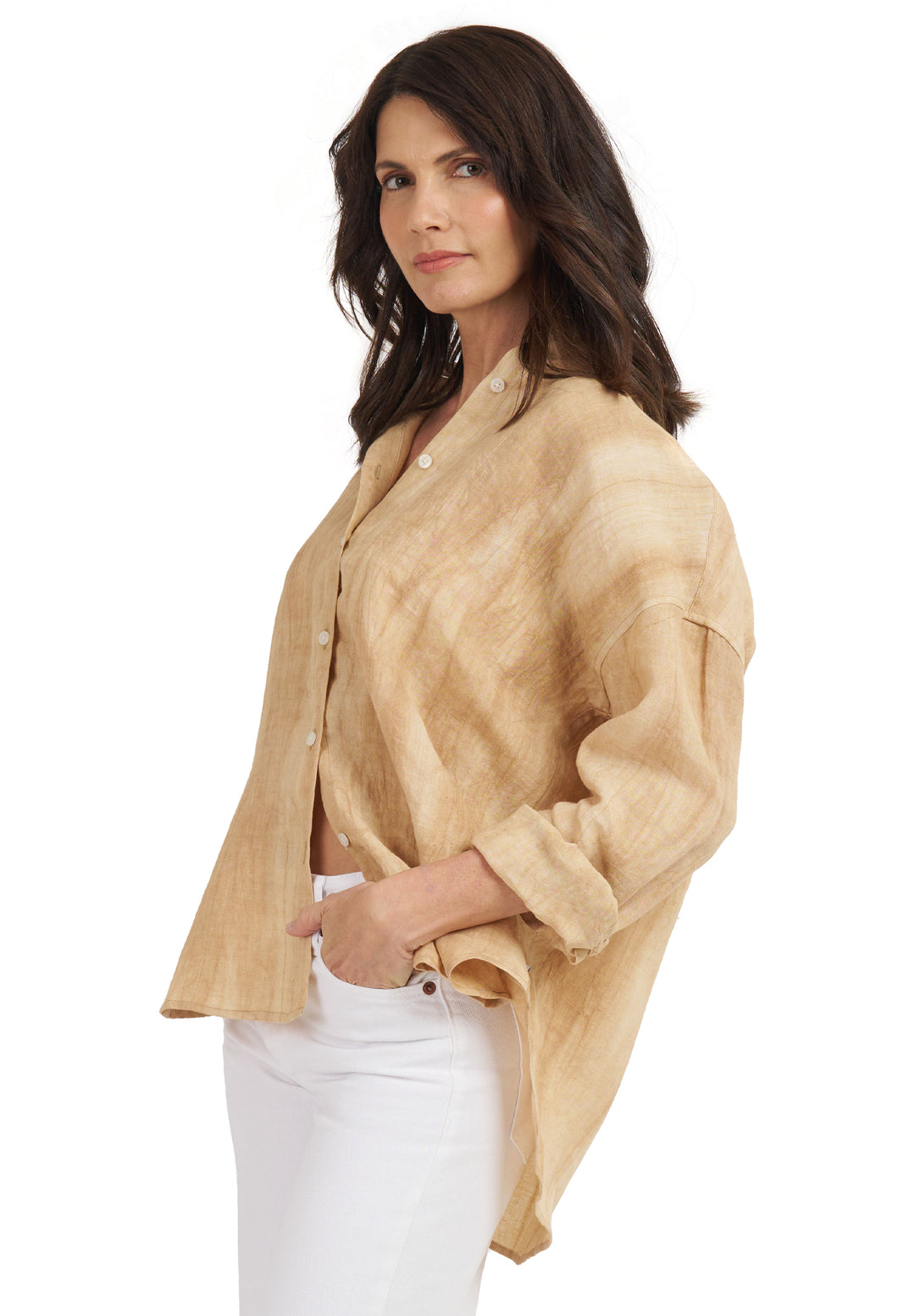 Exalina Sand Tie-Dye Crinkle Linen Shirt