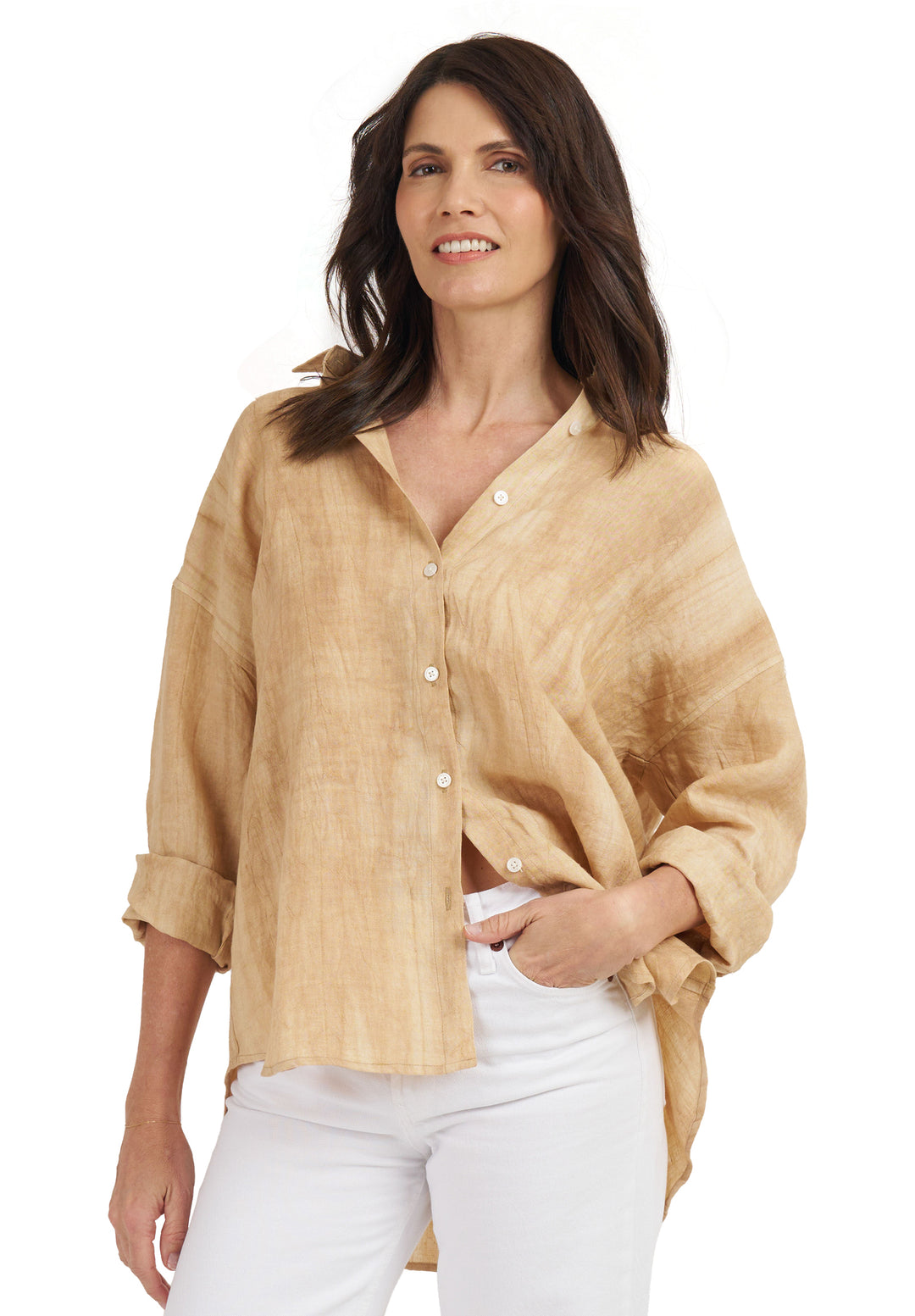 Exalina Sand Tie-Dye Crinkle Linen Shirt