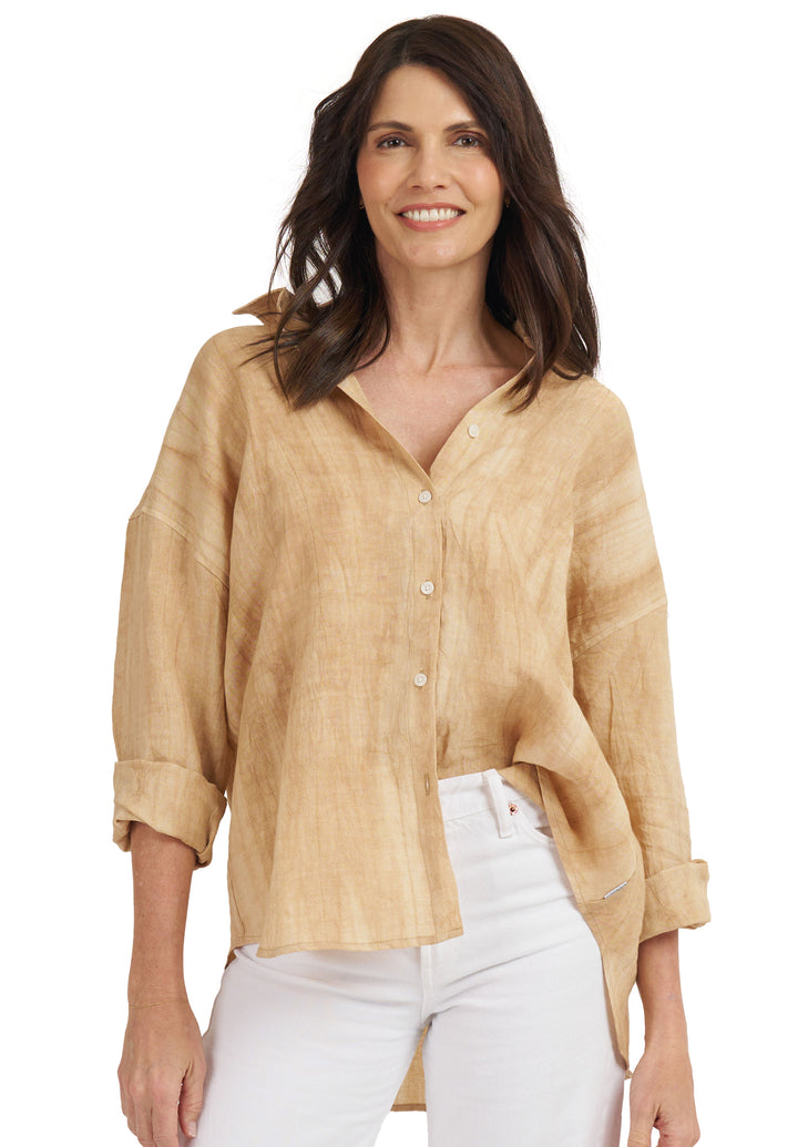 Exalina Sand Tie-Dye Crinkle Linen Shirt