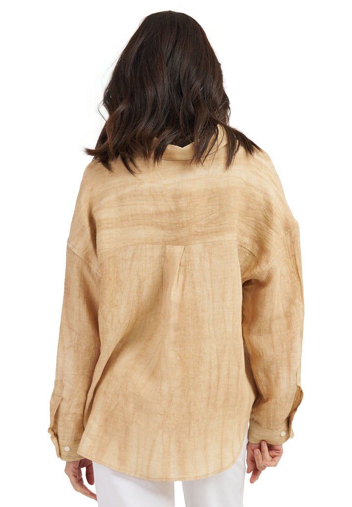 Exalina Sand Tie-Dye Crinkle Linen Shirt