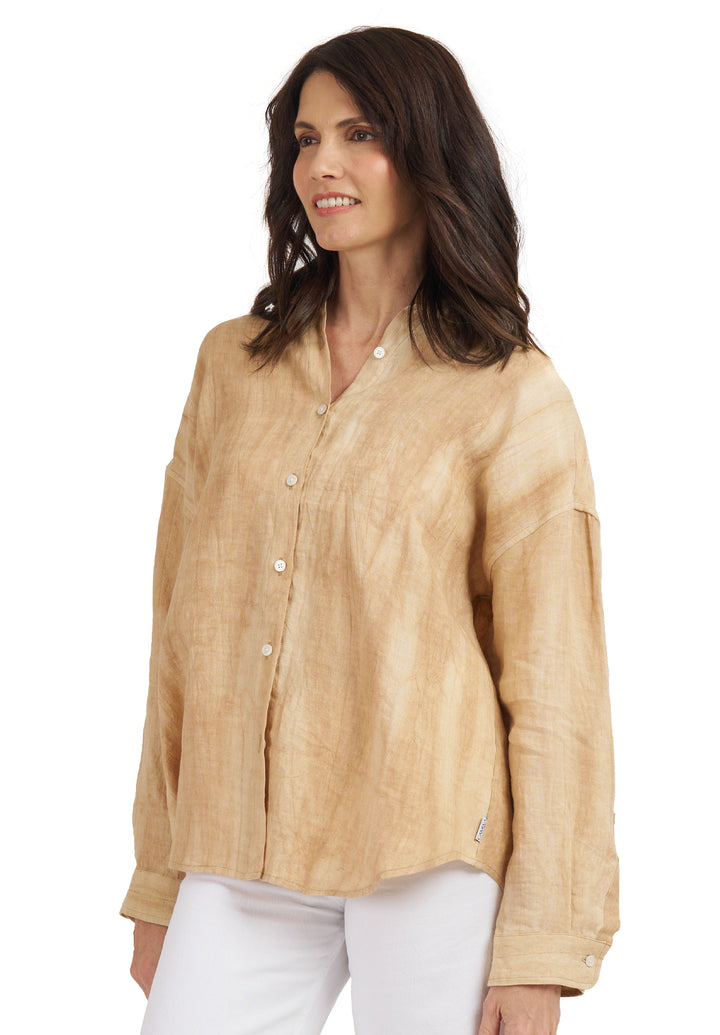 Exalina Sand Tie-Dye Crinkle Linen Shirt