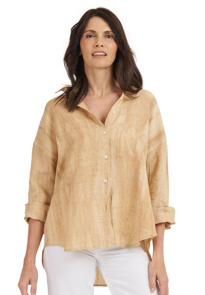 Exalina Sand Tie-Dye Crinkle Linen Shirt