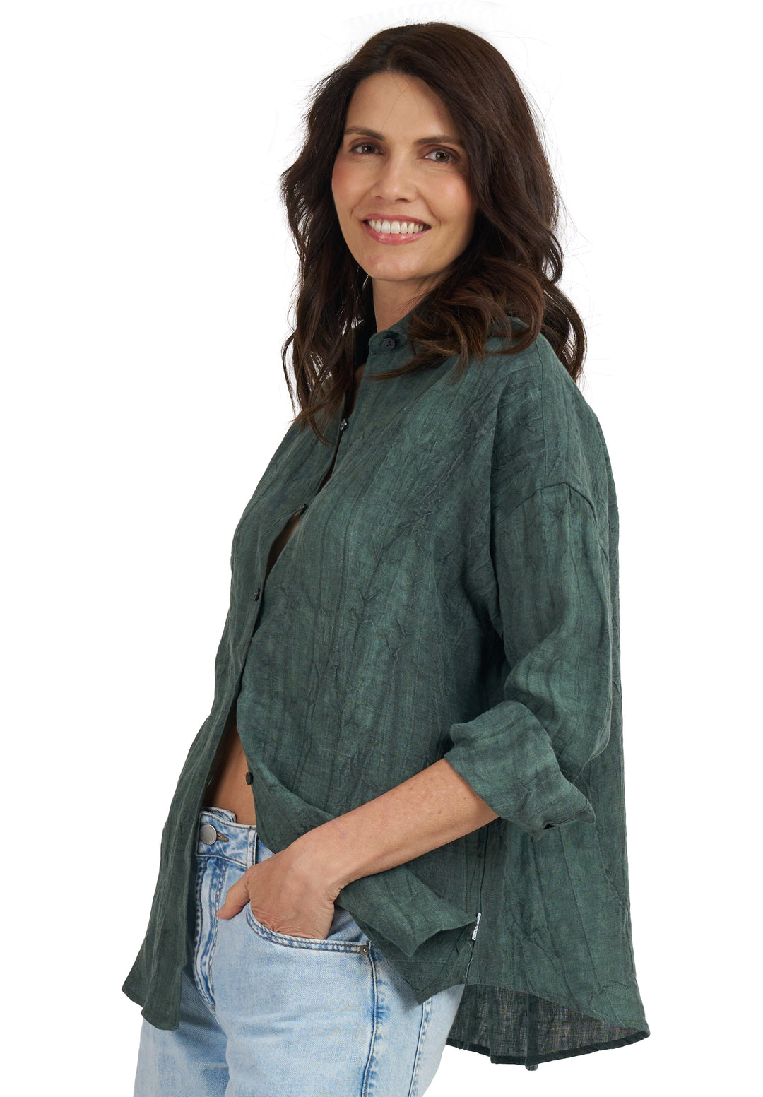 Exalina Green Tie-Dye Crinkle Linen Shirt