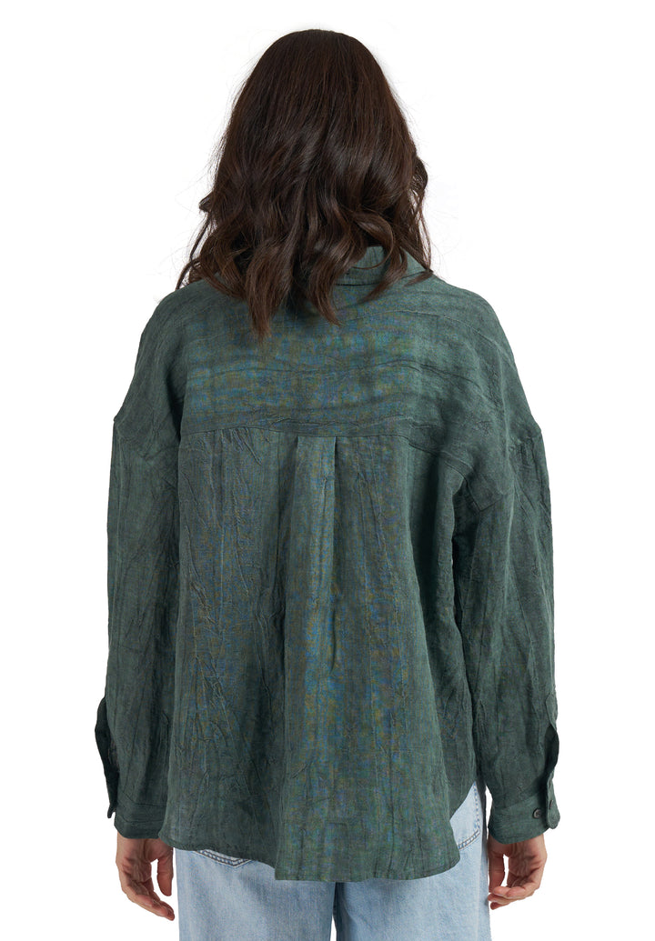 Exalina Green Tie-Dye Crinkle Linen Shirt