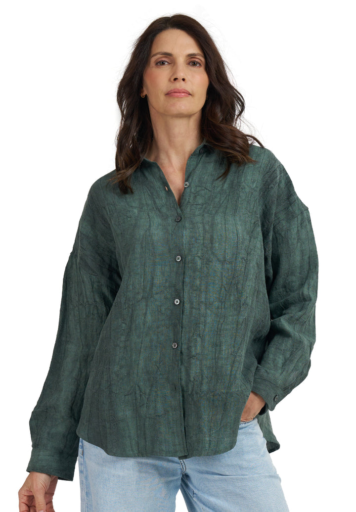 Exalina Green Tie-Dye Crinkle Linen Shirt