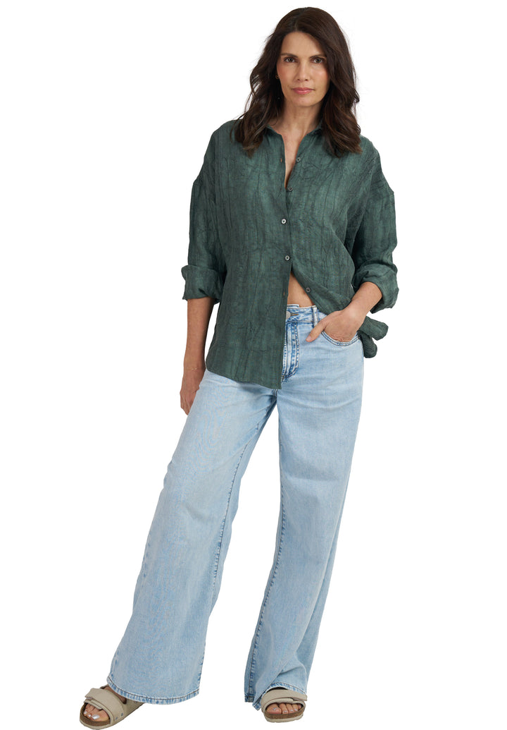 Exalina Green Tie-Dye Crinkle Linen Shirt