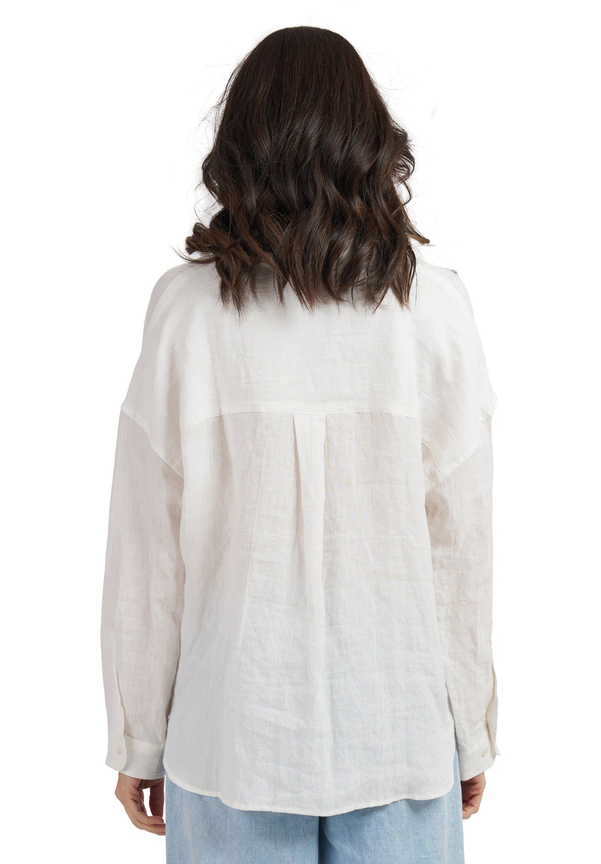 Exalina Ivory White Crinkle Linen Oversized Shirt