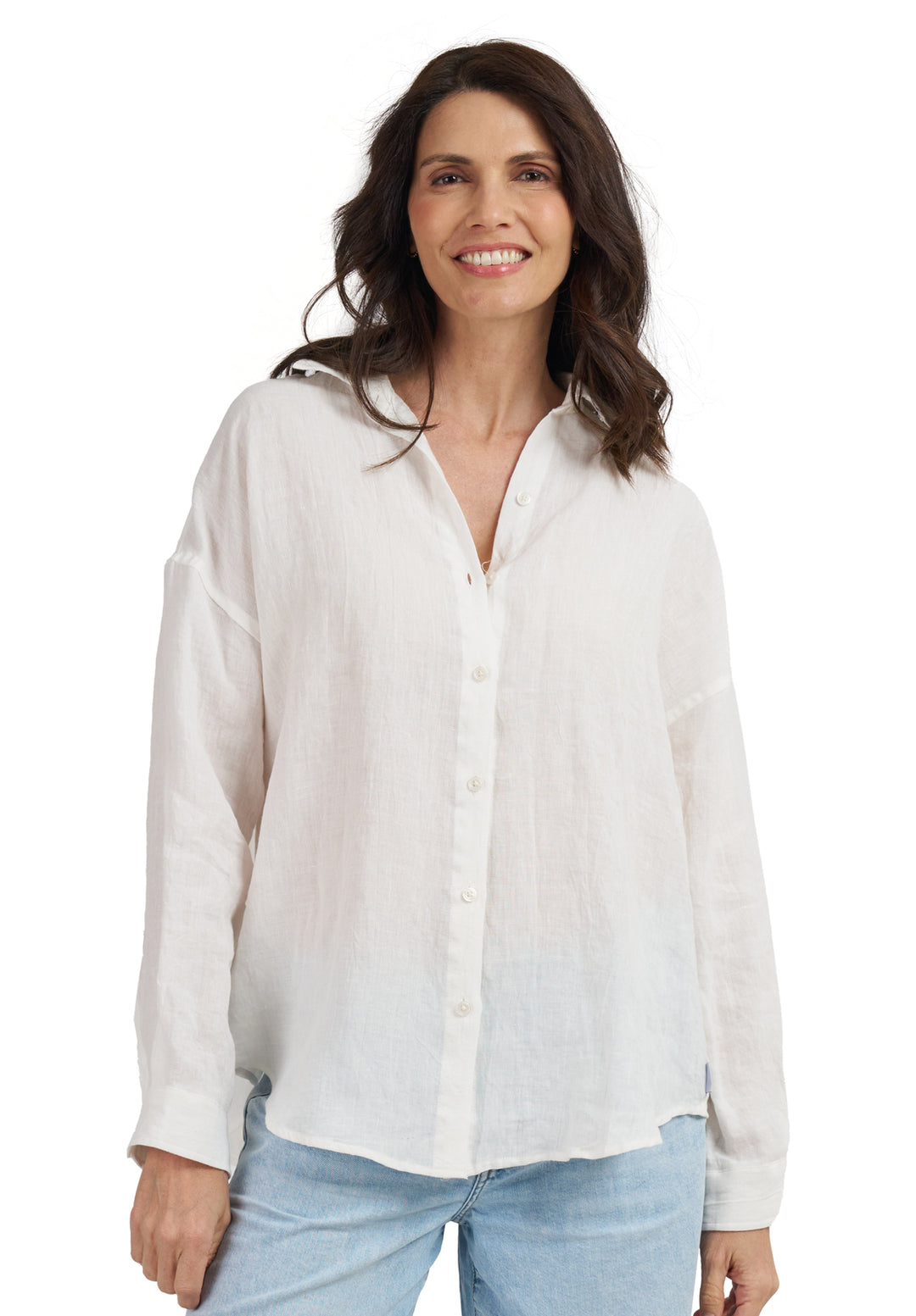 Exalina White Crinkle Linen Oversized Shirt