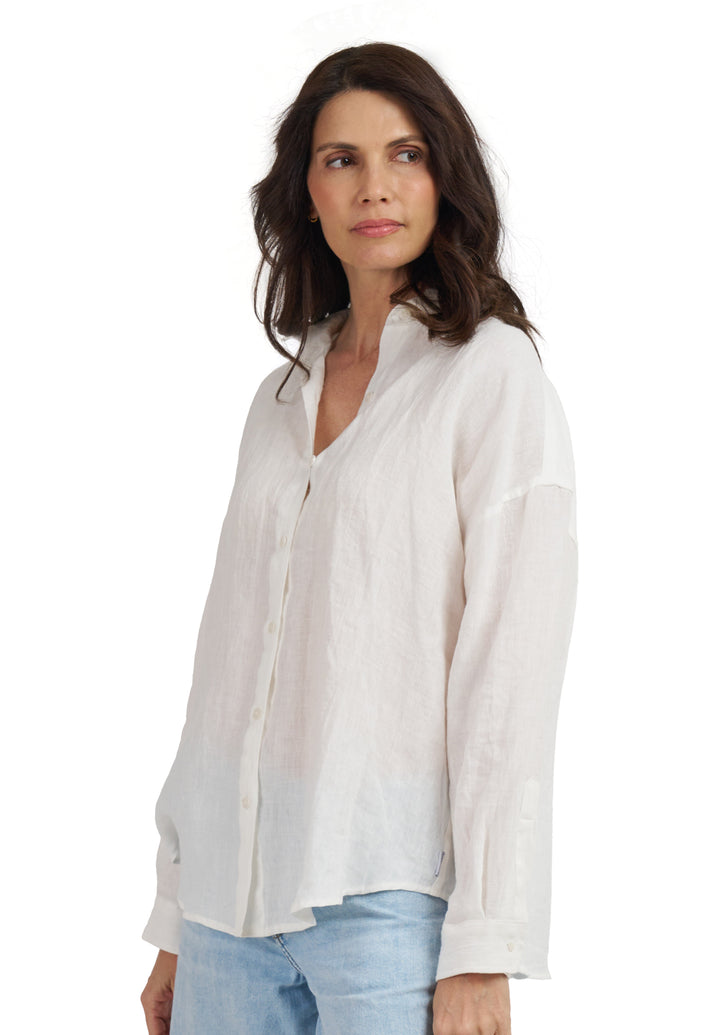 Exalina White Crinkle Linen Oversized Shirt