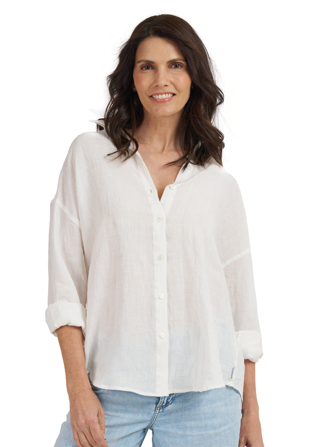 Exalina White Crinkle Linen Oversized Shirt